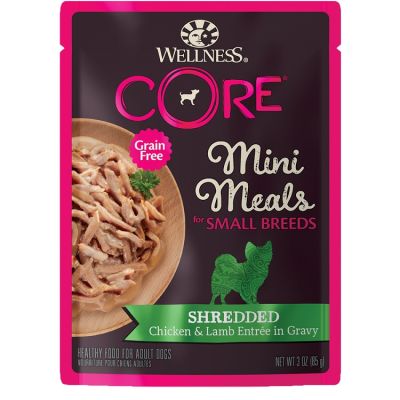 Wellness CORE Grain Free Small Breed Mini Meals Chicken & Lamb Shredded Dog Food Pouches 12 x 3oz