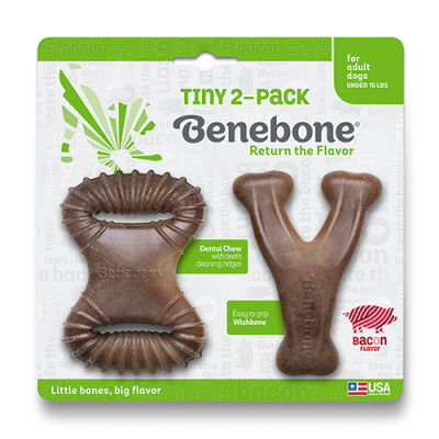 Benebone Tiny 2-Packs Dental Chew and Wishbone Bacon Flavor Dog Chew 