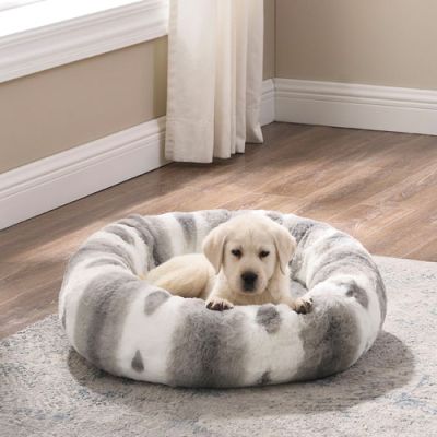 Best Friends by Sheri Patterned Faux Fur Donut Bed Grey & White for Dogs & Cats