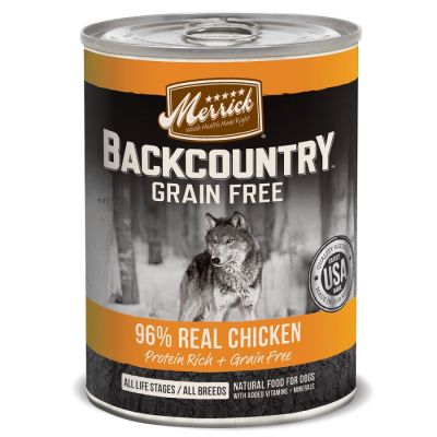 Merrick Backcountry Grain Free 96% Real Chicken Canned Dog Food 12x12.7oz