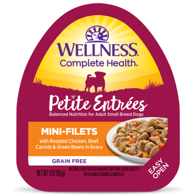 Wellness Petite Entrees Mini-Filets with Roasted Chicken, Beef, Carrots & Green Beans in Gravy Wet Dog Food 12x3oz