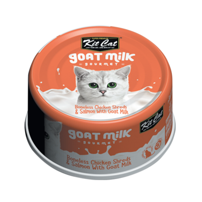 Kit Cat Boneless Chicken Shreds & Salmon With Goat Milk Canned Cat Food - 24x70g