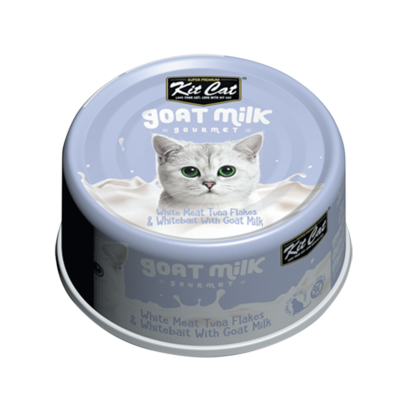 Kit Cat White Meat Tuna Flakes & Whitebait With Goat Milk Canned Cat Food - 24x70g