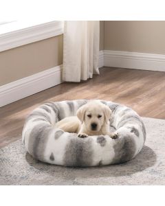 Best Friends by Sheri Patterned Faux Fur Donut Bed Grey & White for Dogs & Cats