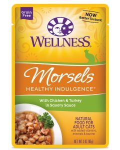 Wellness Healthy Indulgence Morsels Grain Free Chicken & Turkey in Savory Sauce Cat Food Pouches 24 x 3 oz