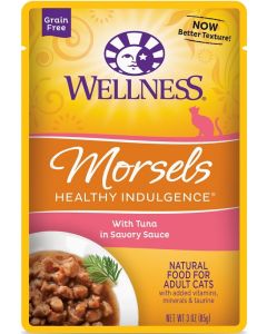 Wellness Healthy Indulgence Morsels Grain Free Tuna in Savory Sauce Cat Food Pouches 24 x 3 oz