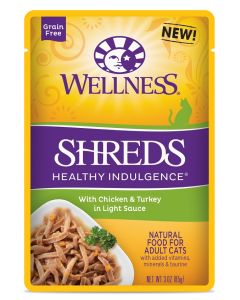 Wellness Healthy Indulgence Shreds Grain Free Chicken & Turkey in Light Sauce Cat Food Pouches 24 x 3 oz