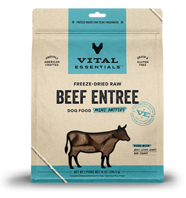 Vital Essentials Beef Entree Mini Patties Freeze Dried Raw Dog Food - 14 oz
