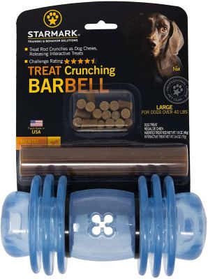 StarMark Treat Crunching Barbell Dog Toy