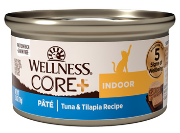 Wellness CORE+ Indoor Grain Free Tuna & Tilapia Pate Canned Cat Food - 12 x 2.8oz 