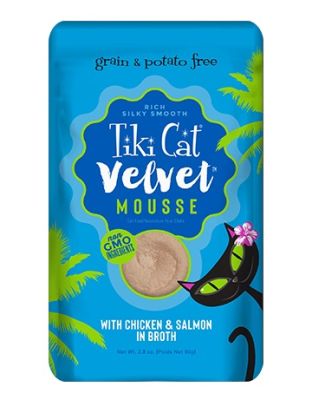 Tiki Cat Velvet Mousse Chicken and Wild Salmon Cat Food Pouches 12x2.8oz