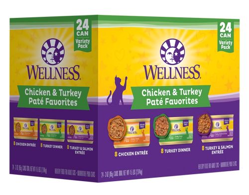 Wellness Complete Health Variety Pack Chicken & Turkey Pate Canned Cat Food - 24x3oz