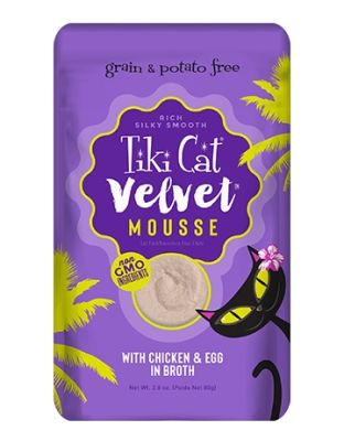 Tiki Cat Velvet Mousse Chicken and Egg Cat Food Pouches 12x2.8oz