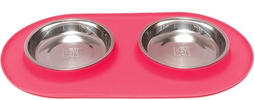 Messy Cats Double Silicone Cat Feeder with Stainless Saucer Shaped Bowl
