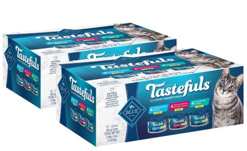 Blue Buffalo Tastefuls Natural Flaked Entrees in Gravy Tuna, Chicken, Fish & Shrimp Variety Pack Canned Cat Food 12 x 3oz