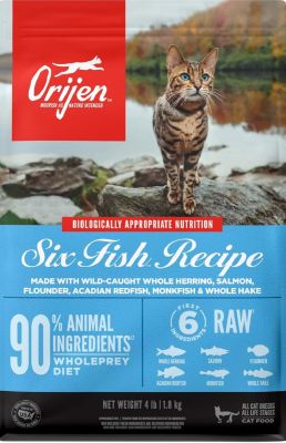 Orijen Six Fish Wild-Caught Herring, Salmon, Flounder, Acadian Redfish, Monkfish, and Whole Hake Dry Cat Food