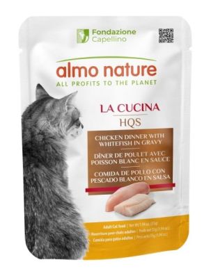 Almo Nature La Cucina HQS Chicken with Whitefish Surimi in Gravy Grain-Free Adult Cat Food Pouches 24x1.94oz