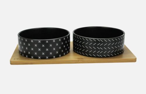 Be One Breed Bamboo & Ceramic Double Dinner Dog Bowl - Black