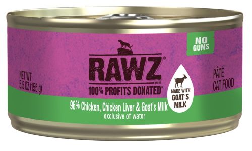 RAWZ 96% Chicken, Chicken Liver and Goat's Milk Pate Canned Cat Food 24 x 5.5 oz