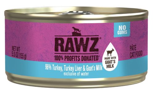 RAWZ 96% Turkey, Turkey Liver and Goat's Milk Pate Canned Cat Food 24 x 5.5 oz