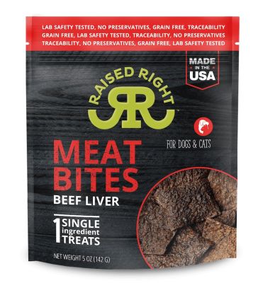 Raised Right Meat Bites Beef Liver Treat for Dogs & Cats 5 oz