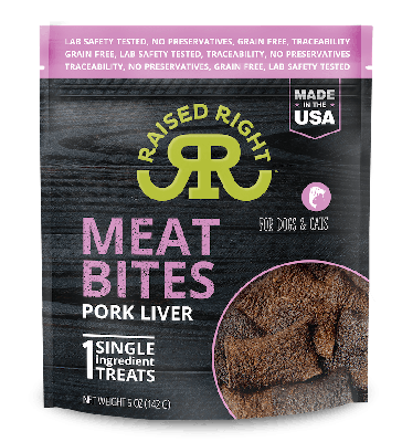 Raised Right Meat Bites Pork Liver Treat for Dogs & Cats 5 oz