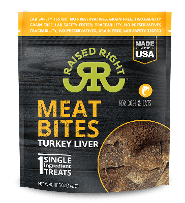 Raised Right Meat Bites Turkey Liver Treat for Dogs & Cats 5 oz