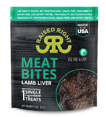Raised Right Meat Bites Lamb Liver Treat for Dogs & Cats 5 oz