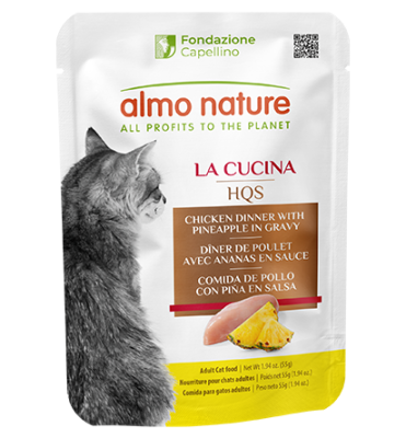 Almo Nature La Cucina HQS Chicken with Pineapple in Gravy Grain-Free Adult Cat Food Pouches 24x1.94oz