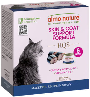 Almo Nature Supportive Formulas HQS Skin & Coat Support Formula Mackerel Recipe In Gravy Adult Canned Cat Food - 6 x 1.77oz (50g)