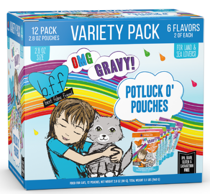 Weruva BFF OMG Potluck O' Pouches Variety Pack Grain-Free Cat Food Pouches 12x2.8oz