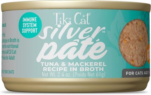Tiki Cat Silver Pate Tuna and Mackerel Recipe In Broth Canned Cat Food - 12x2.4oz