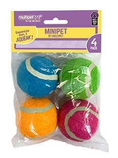 Multipet Minipet Squeaky Tennis Balls Dog Toy (4 Pack)