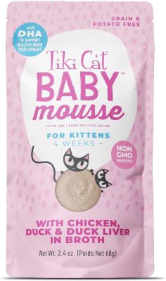 Tiki Cat Baby Mousse with Chicken, Duck and Duck Liver in Broth Kitten Food Pouches - 12x2.4oz