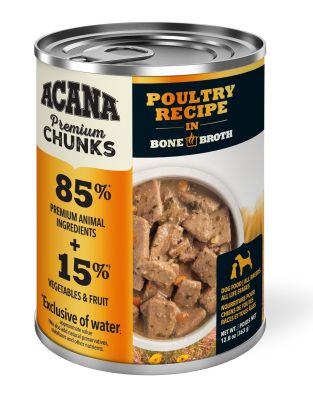 Acana Premium Chunks Poultry Recipe With Bone Broth Canned Dog Food - 12x12.8oz