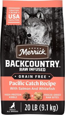 Merrick Backcountry Grain Free Raw Infused Pacific Catch with Salmon and Whitefish Adult Dry Dog Food-20 lbs