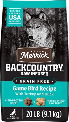 Merrick Backcountry Grain Free Raw Infused Game Bird with Turkey and Duck Adult Dry Dog Food-20 lbs