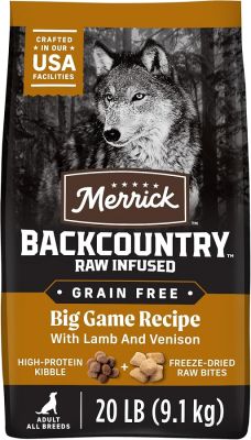 Merrick Backcountry Grain Free Raw Infused Big Game with Lamb and Venison Adult Dry Dog Food-20 lbs