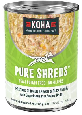 KOHA Pure Shreds Shredded Chicken Breast and Duck Entree Canned Dog Food - 12 x 12.5oz
