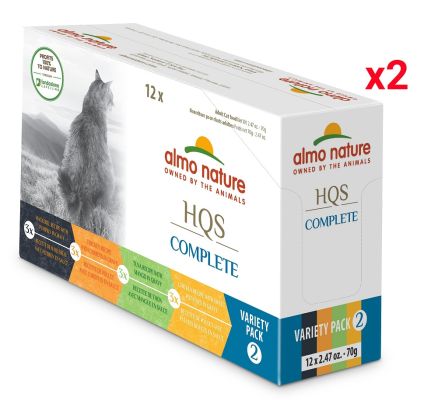 Almo Nature HQS Complete Variety Pack 2 Grain-Free Canned Cat Food - 24x2.47oz