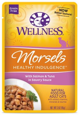 Wellness Healthy Indulgence Morsels Grain Free Salmon & Tuna in Savory Sauce Cat Food Pouches 24 x 3 oz
