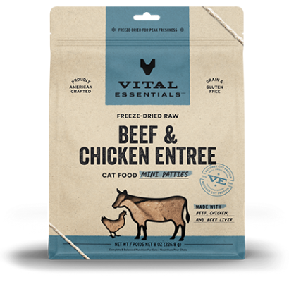Vital Essentials Beef & Chicken Entree Mini Patties Freeze Dried Raw Cat Food