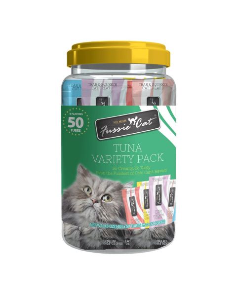 Fussie Cat Tuna Puree Variety Pack Lickable Cat Treats - 50 Tubes