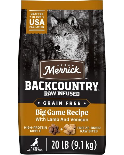 Merrick Backcountry Grain Free Raw Infused Big Game with Lamb and Venison Adult Dry Dog Food-20 lbs