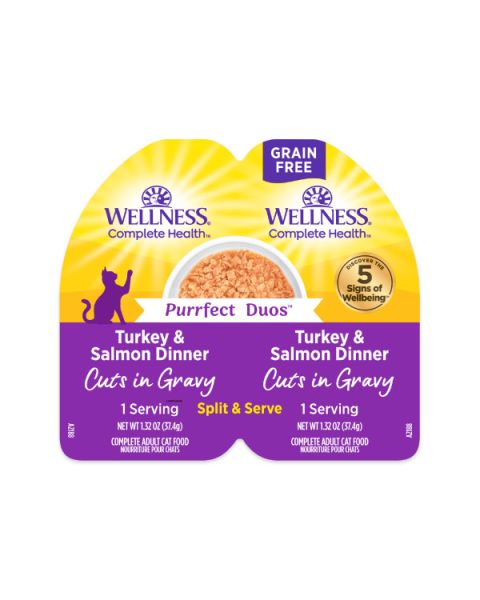 Wellness Complete Health Purrfect Duos Turkey & Salmon Dinner Cuts in Gravy Wet Cat Food - 12 x 2.64oz