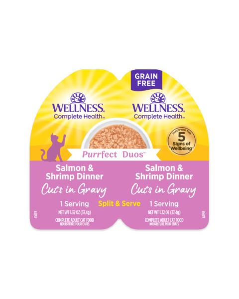 Wellness Complete Health Purrfect Duos Salmon & Shrimp Dinner Cuts in Gravy Wet Cat Food - 12 x 2.64oz