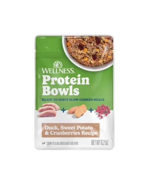 Wellness Protein Bowls Duck, Sweet Potato & Cranberries Recipe Dog Food Pouches - 12 x 6.2oz