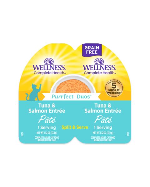 Wellness Complete Health Purrfect Duos Tuna & Salmon Pate Wet Cat Food - 12 x 2.64oz