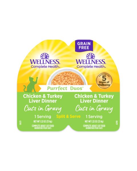 Wellness Complete Health Purrfect Duos Chicken & Turkey Liver Dinner Cuts in Gravy Wet Cat Food - 12 x 2.64oz