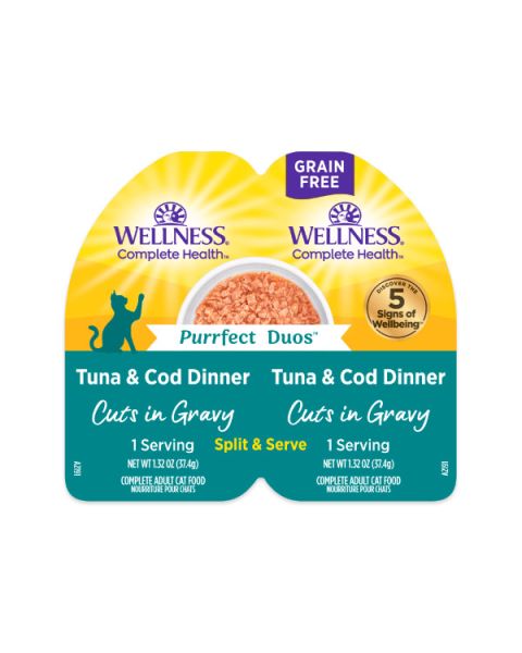 Wellness Complete Health Purrfect Duos Tuna & Cod Dinner Cuts in Gravy Wet Cat Food - 12 x 2.64oz